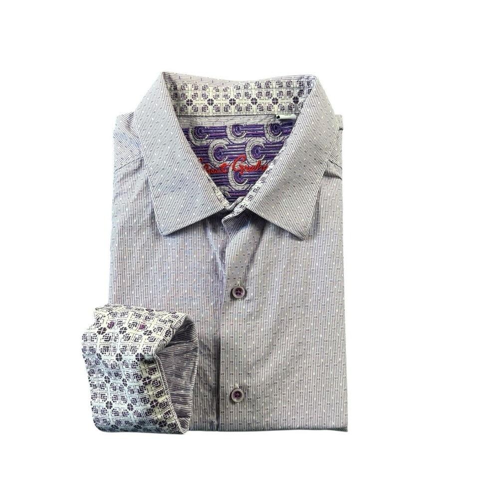 Robert Graham Purple Patterned AOP Contrast Flip Cuff Size Men's 2XL